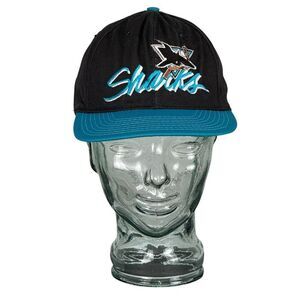 The Games Mens Black Blue The Sharks Hockey NHL Official Snapback Hat 90’s